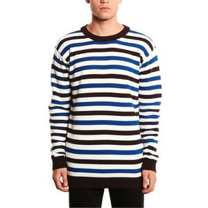 CARBON Mens Sweater Size Medium Brown White Blue Striped‎ Crew Neck Casual
